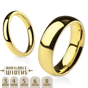 Gold Plated Stainless Steel Plain Polished Wedding Band Ring 3mm 4mm 5mm 6mm 8mm - Picture 1 of 6
