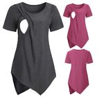 Women's Maternity Breastfeeding T-Shirt Nursing Solid Short Sleeve Tops Blouse 