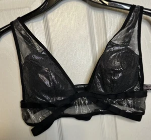 VICTORIA’S SECRET Shimmery Black Silver Gray Strappy Bralette Size Medium M VS - Picture 1 of 7
