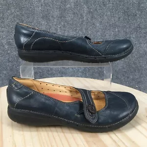 Clarks Unstructured Shoes Womens 11 M Mary Jane Blue Leather Comfort Round Toe - Picture 1 of 15