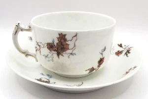 Vintage Haviland Cherry Blossoms Pink Brown Porcelain Teacup and Saucer - Picture 1 of 8