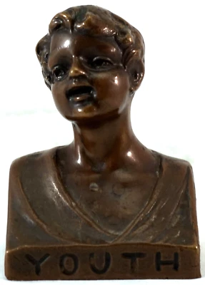 Bronze Bust of a Child Titled YOUTH Nice Details Foundry mark & 639 - Image 1 of 4
