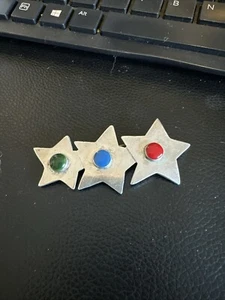 Sterling Silver TAXCO Mexico Three Star Gemstone Brooch. Red. Blue. Green. Rare. - Picture 1 of 3