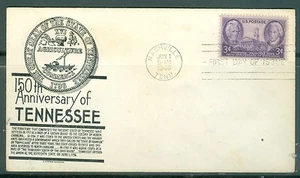 US FDC 941 150th ANNIV.TENNESSEE Cancel JUN.1.1946 NASHVILLE TENN.NOT Addr. - Picture 1 of 1
