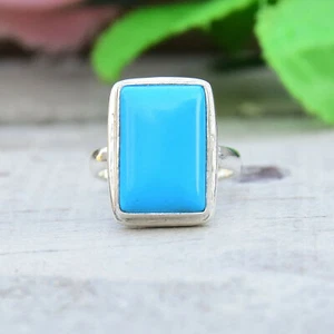 Sleeping Blue Turquoise Gemstone 925 Sterling Silver Ring All Size - Picture 1 of 6