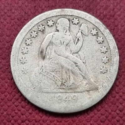 Moneda de diez centavos O Seated Liberty 1849 10c circulada #45963 Foto 1 de 2