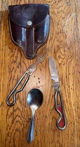 Vintage Boy Scouts BSA Schrade Utensil Mess Kit Folding Knife Fork Spoon & Pouch - Picture 1 of 9