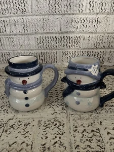Christmas Snowman Ceramic Mugs Set Of Two 2 - Picture 1 of 4