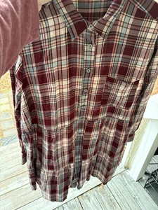 Ann Taylor Loft Shirt Dress Women Sz XL Petite Maroon Plaid Tiered Button Up - Picture 1 of 6