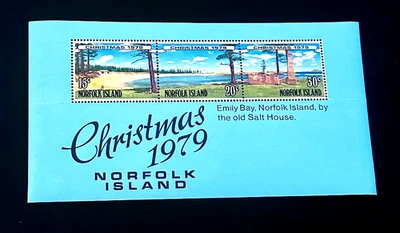 Mini hoja de estampillas de Isla Norfolk - 1979 Navidad Emily Bay Salt House MNH r21 Foto 1 de 2