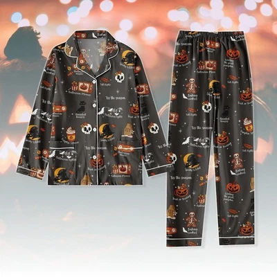 Conjunto de pijama Tis The Season gato preto Salem, PJs assustadores de gato de Halloween, preto fofo - Imagem 1 de 4