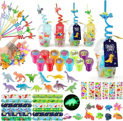 Праздничные сувениры динозавров персонализированные чашки с подарочными бирками, заполненные динозаврами - Изображение 1 из 4