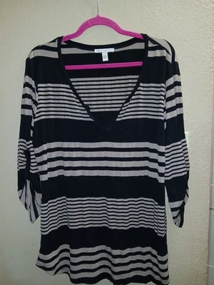 Maria Gabrielle black and Brown striped tunic top 2xl - Изображение 1 из 4