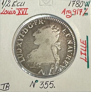 1/2 ECU - LOUIS XVI - 1780 W - Pièce de Monnaie en Argent // TB - Picture 1 of 2
