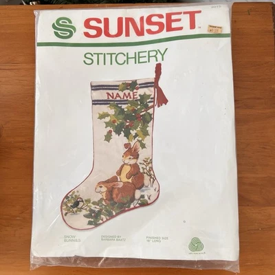NUEVO Medias de Navidad vintage Sunset Stitchery conejitos de nieve crewel punta de aguja Foto 1 de 4