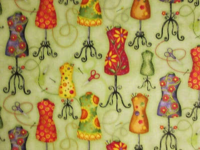DRESS FORMS SEWING MANNEQUINS FLOWERS SAGE SEWING ITEMS COTTON FABRIC FQ - Image 1 of 3