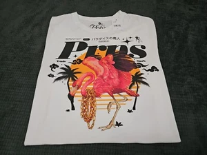 NEW: PRPS Jeans Gangsta' Pink Flamingo White Short Sleeve TShirt SZ Small  - Picture 1 of 15