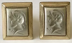 GEMELOS Vintage Años 50 MCM Oro Peltre Dos Tonos Soldado Romano Guerrero Para Hombre - Imagen 1 de 2