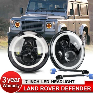 2X 7" LED Headlight Halo Angel Eyes DRL Light W/Adapter For Land Rover Defender - Picture 1 of 12