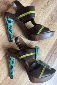 NANETTE LEPORE Y2K WOOD/SNAKESKIN SKY HIGH SANDALS NEW MADE IN ITALY SZ 10 $200 - Picture 1 of 9