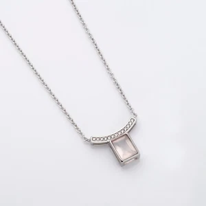 Natural Rose Quartz Gemstone & Moissanite 14k W.Gold Plated Silver 925 Necklace - Picture 1 of 7