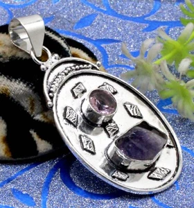 925 Sterling Silver Purple Amethyst Gemstone Handmade Jewellery Pendant Size-2 - Picture 1 of 7