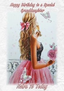 Personalised Birthday card   daughter granddaughter 16 18 21 Butterfly flowers - Picture 1 of 3