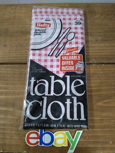 Vintage Mobile Oil Hefty Red White Gingham Check Barbeque Tablecloth 40x78 New  - Picture 1 of 3