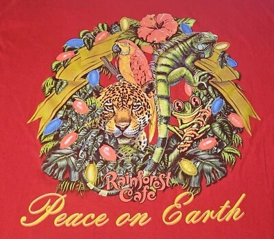 Camisa de Navidad de Colección Años 90 Rainforest Café XL Estampado Animal Paz en la Tierra  Foto 1 de 4