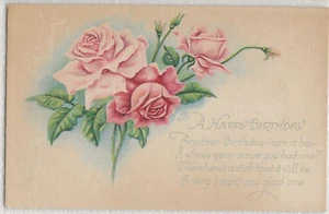 Vintage Happy Birthday Pink Roses Poem Series 1228 Postcard - Picture 1 of 4