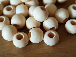 Natural Wooden Round 12mm Beads Handmade Jewellery Macrame Large hole 50/100 UK - Picture 1 of 7