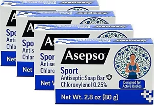 ASEPSO Antibacterial Soap Bar, Sport 4PKx 80g/2.8 oz, USA FDA REGISTERED PRODUCT - Picture 1 of 6
