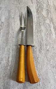 Vintage Bakelite Butterscotch Carving Set, Utensils, Knife, Meat Fork - Picture 1 of 9
