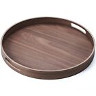 16.5" Walnut Large Round Serving Tray With Handles Large Round Ottoman Tray Bed