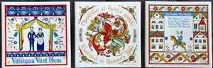 3 Vintage Swedish Trivets Tiles Berggren Decorative Rosemaling Scandinavian - Picture 1 of 6