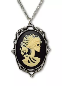 Gothic Lolita Cameo Ivory on Black with Crystals Pewter Pendant Necklace NK-610 - Picture 1 of 8