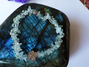 SCHMUCK-STCK ARMBAND Aquamarin NEU Splitter Kleeblatt Freeform Zirkonia Kugel - Picture 1 of 2