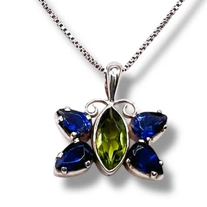 Peridot Iolite Butterfly Sterling Silver Pendant Necklace 16" - Picture 1 of 14