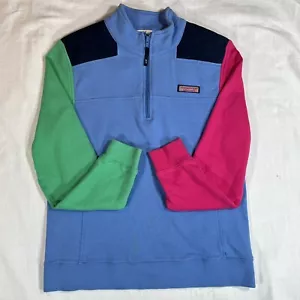 Vineyard Vines Medium Farbblock blau rosa grün Pullover Baumwolle Schaf 1/4 Reißverschluss - Bild 1 von 9