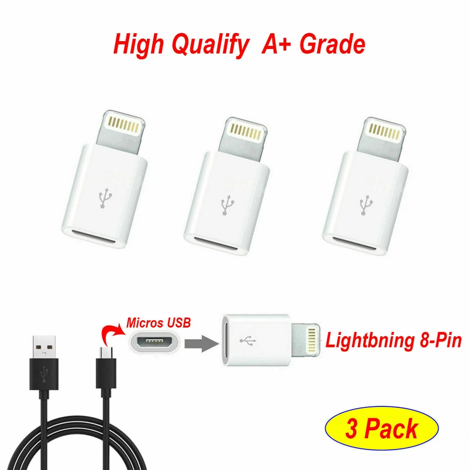 LOTE de adaptador de cable de datos micro USB a 8 pines convertidor de Android a iPhone para iPhone Foto 1 de 4