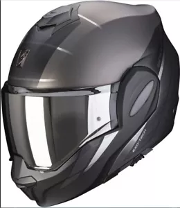 Helm Modular Motorrad Scorpion Exo-Tech Primus Schwarz Grau Black Silber Helmet - Picture 1 of 1