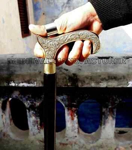 Viktorianischer Vintage Messinggriff Stöcke Antik Holz Gehstock Designer Stock - Bild 1 von 3