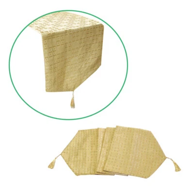 Faux Silk Jacquard Table Runner Gold - Image 1 of 3