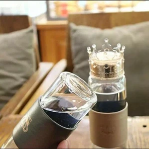 Glass Water Bottle Heat Resistant Fashion Travel Coffee Tumbler With Crown Lid - Picture 1 of 10