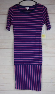 Lularoe Women's Julia Dress Blue & Pink Striped Size XXS NWT - Picture 1 of 3