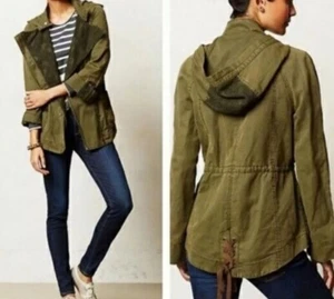 Anthropologie Hei Hei Utility Jacket XS Army Green Hooded Lace Trim - Picture 1 of 16
