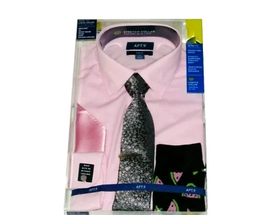 Camisa de vestir grande para hombre conjunto de graduación gemelos calcetines corbata NUEVA 32 33 manga Apt 9 ajustada Foto 1 de 4