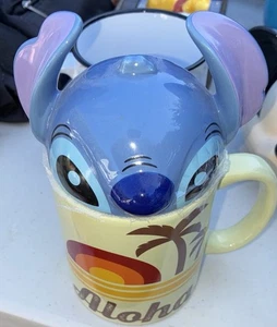 Disney Lilo & Stitch 17 oz tazza/tazza da caffè/tè in ceramica con coperchio testa punto ALOHA - Foto 1 di 7