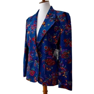 Modcloth XL Blazer Corduroy Jacket Fall Floral Puff Sleeve Boho Cottage Preppy - Picture 1 of 14