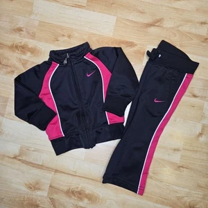 Nike Baby 2 Piece Track Suit Black Pink 12 Months Flare Full Zip Athletic - Picture 1 of 6